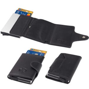 ארנק בטיחות RFID + NFC דמוי עור יוקרתי שולף כרטיסי אשראי ותא לשטרות מבית המותג גבעוני - צבע שחור