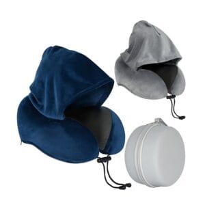 MEMORY FOAM כרית נסיעות לצוואר מרופדת עם קפוצ'ון בתיק PVC קשיח עגול
