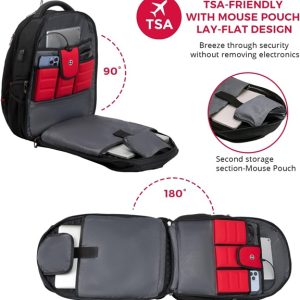 תיק גב למחשב נייד מבית המותג Swissdigital  – דגם Neptune טעינת USB, ידידותי TSA, הגנת RFID, מחזיק משקפי שמש, צבע שחור
