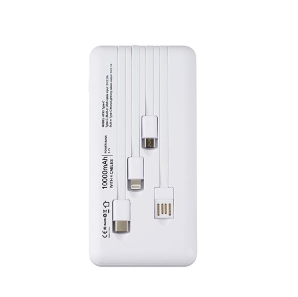 פאוור בנק סוללת גיבוי 10,000mAh הכולל 4 כבלים נשלפים 2 פנסי לד וצג דיגיטלי-1