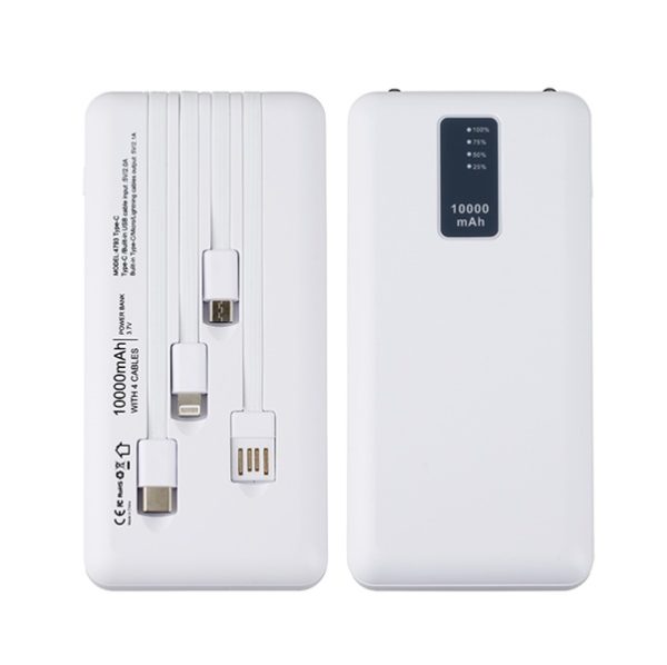פאוור בנק סוללת גיבוי 10,000mAh הכולל 4 כבלים נשלפים 2 פנסי לד וצג דיגיטלי