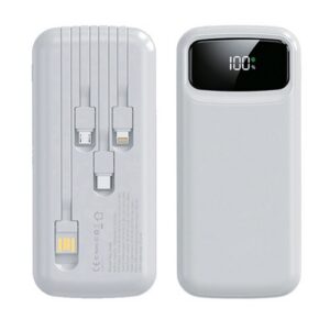 פאוור בנק סוללת גיבוי 10,000mAh טעינה 3.0A עם 4 כבלים מובנים